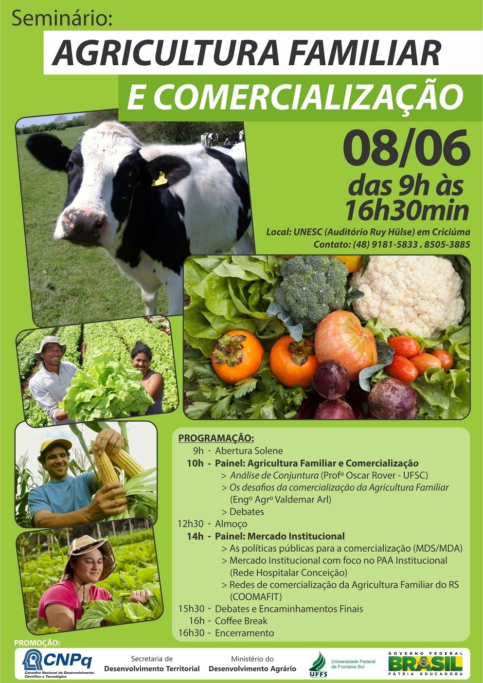 “Agricultura Familiar e Comercialização” é tema de seminário que acontece no dia 8 de junho