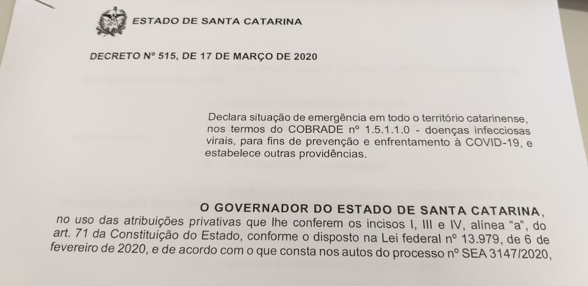 Repartições públicas em São Ludgero seguem o Decreto Estadual