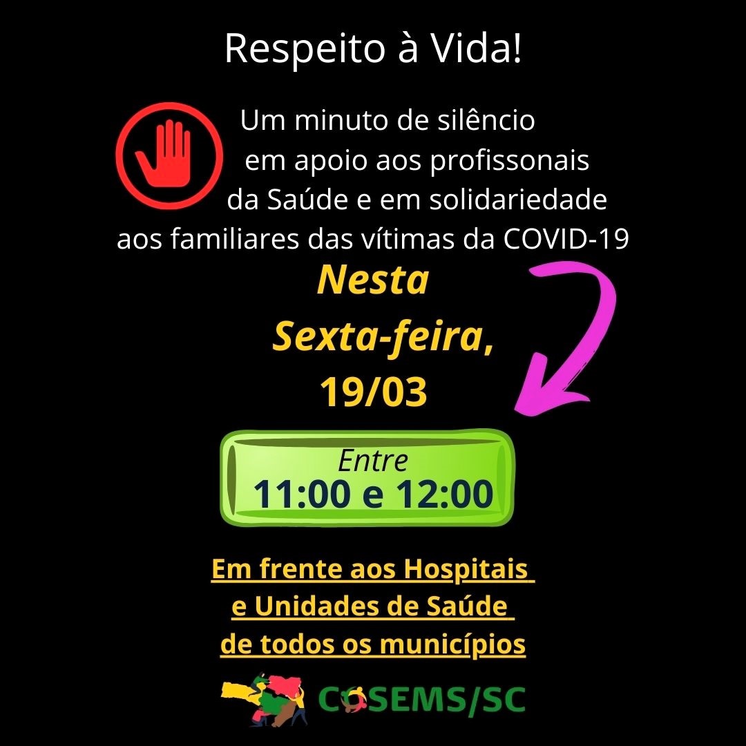 Funcionários da saúde fazem manifestação pela vida. Será hoje, sexta-feira, 19, às 11h45min...