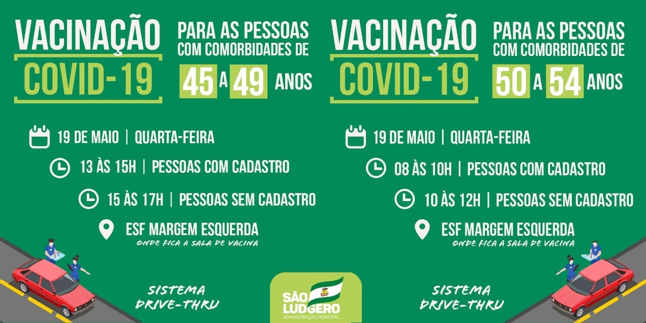 São Ludgero vacina contra Covid-19 pessoas com comorbidades entre 45 e 54 anos