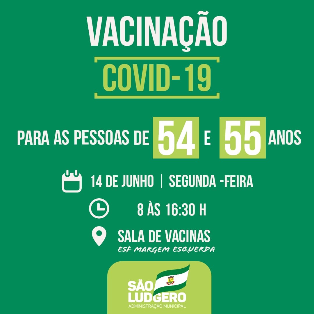 São Ludgero vacina contra Covid-19 pessoas com 54 e 55 anos sem comorbidades
