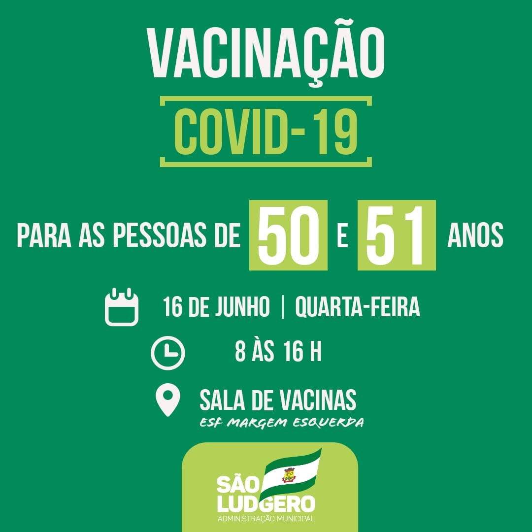 São Ludgero vacina contra Covid-19 pessoas com 50 e 51 anos sem comorbidades
