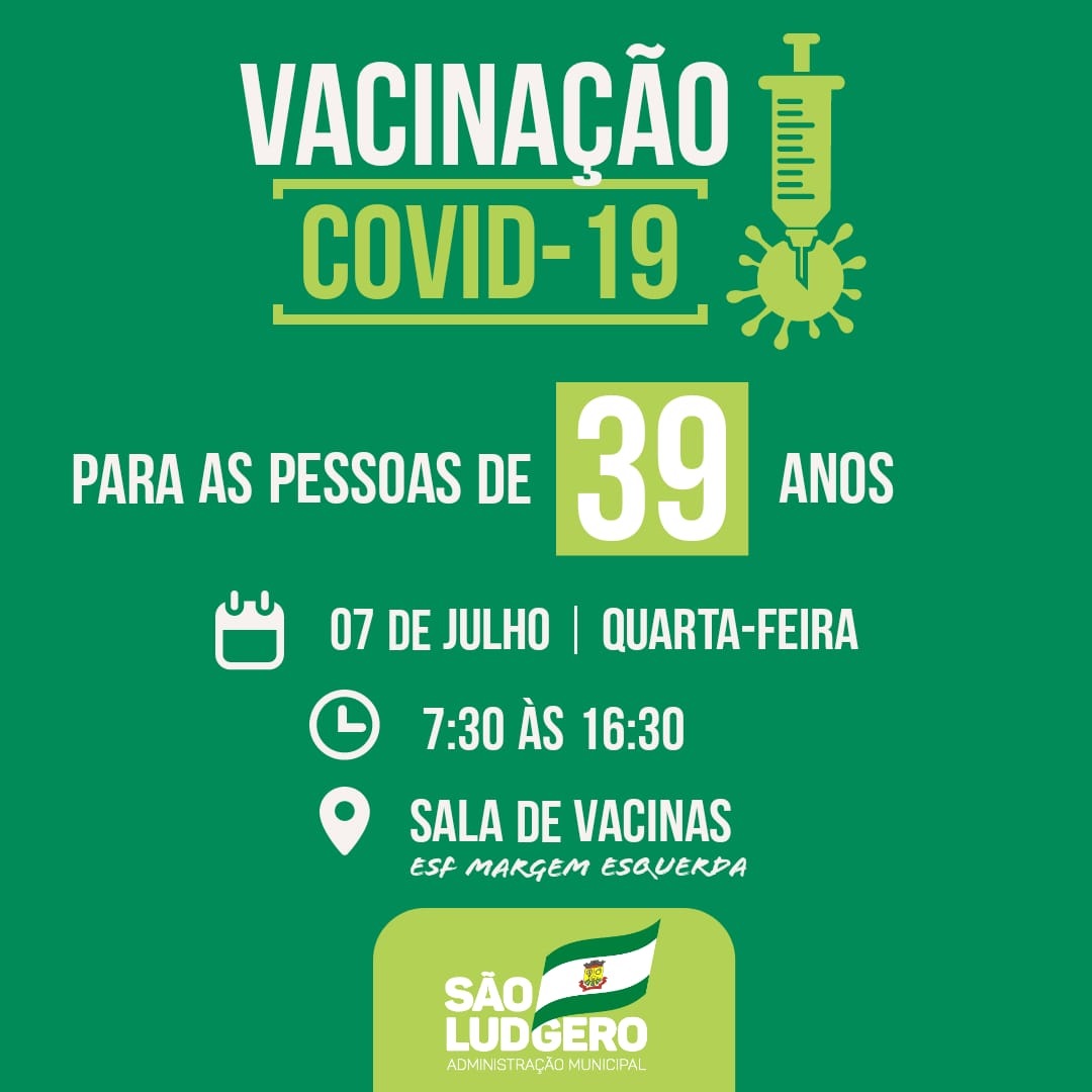 São Ludgero vacina contra Covid-19 pessoas com 39 anos sem comorbidades