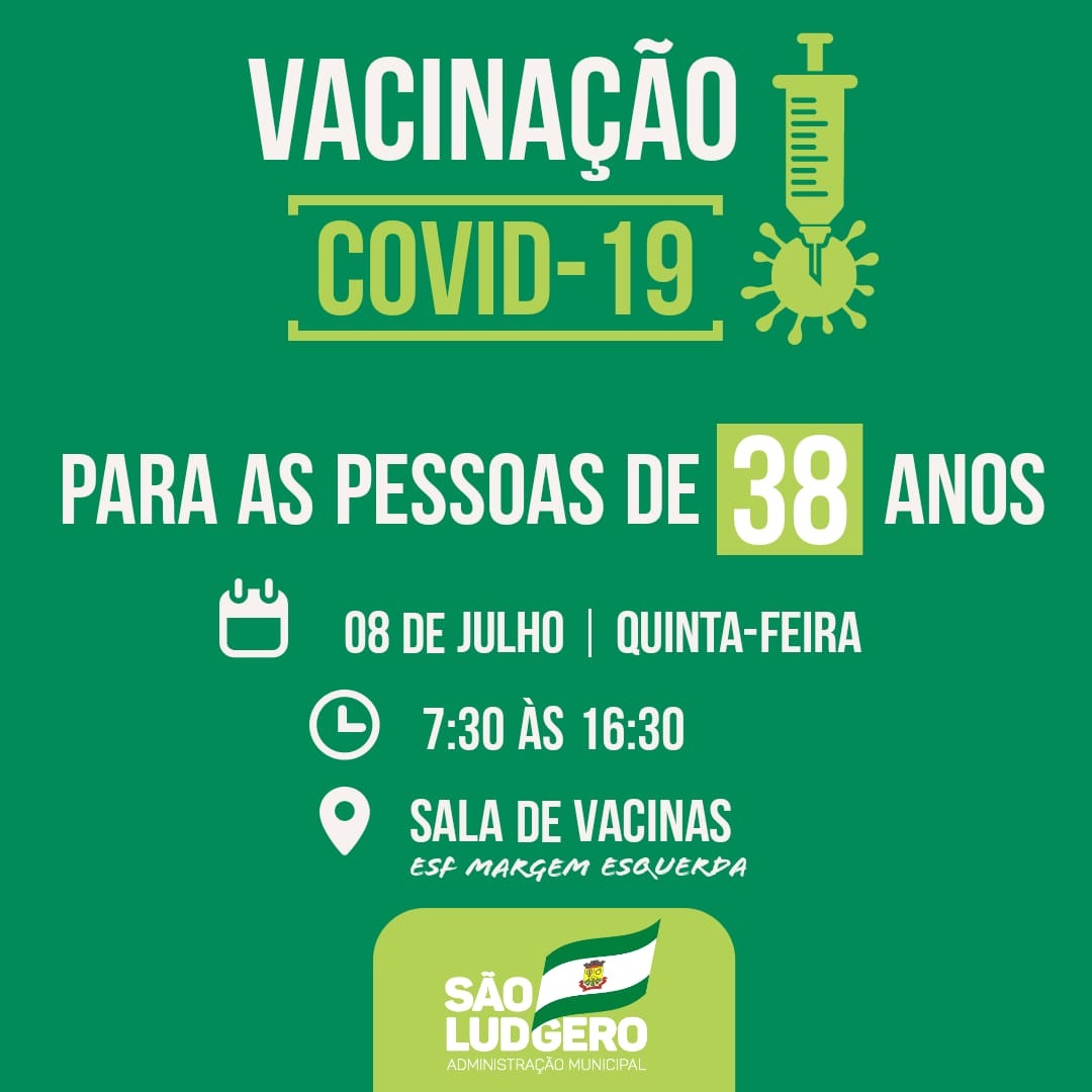 São Ludgero vacina contra Covid-19 pessoas com 38 anos e trabalhadores da indústria com 37 anos