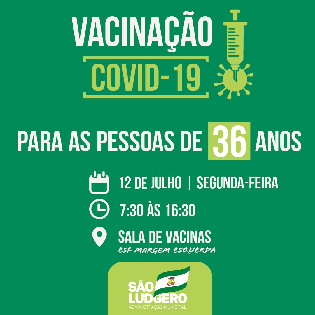 São Ludgero vacina contra Covid-19 pessoas com 36 anos e trabalhadores da indústria com 35 anos