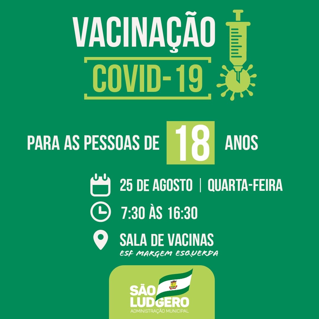 São Ludgero vacina contra Covid-19 pessoas com 18 anos