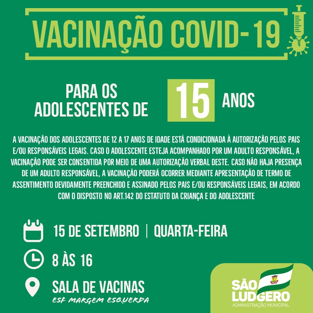 São Ludgero vacina contra Covid-19 adolescentes com 15 anos