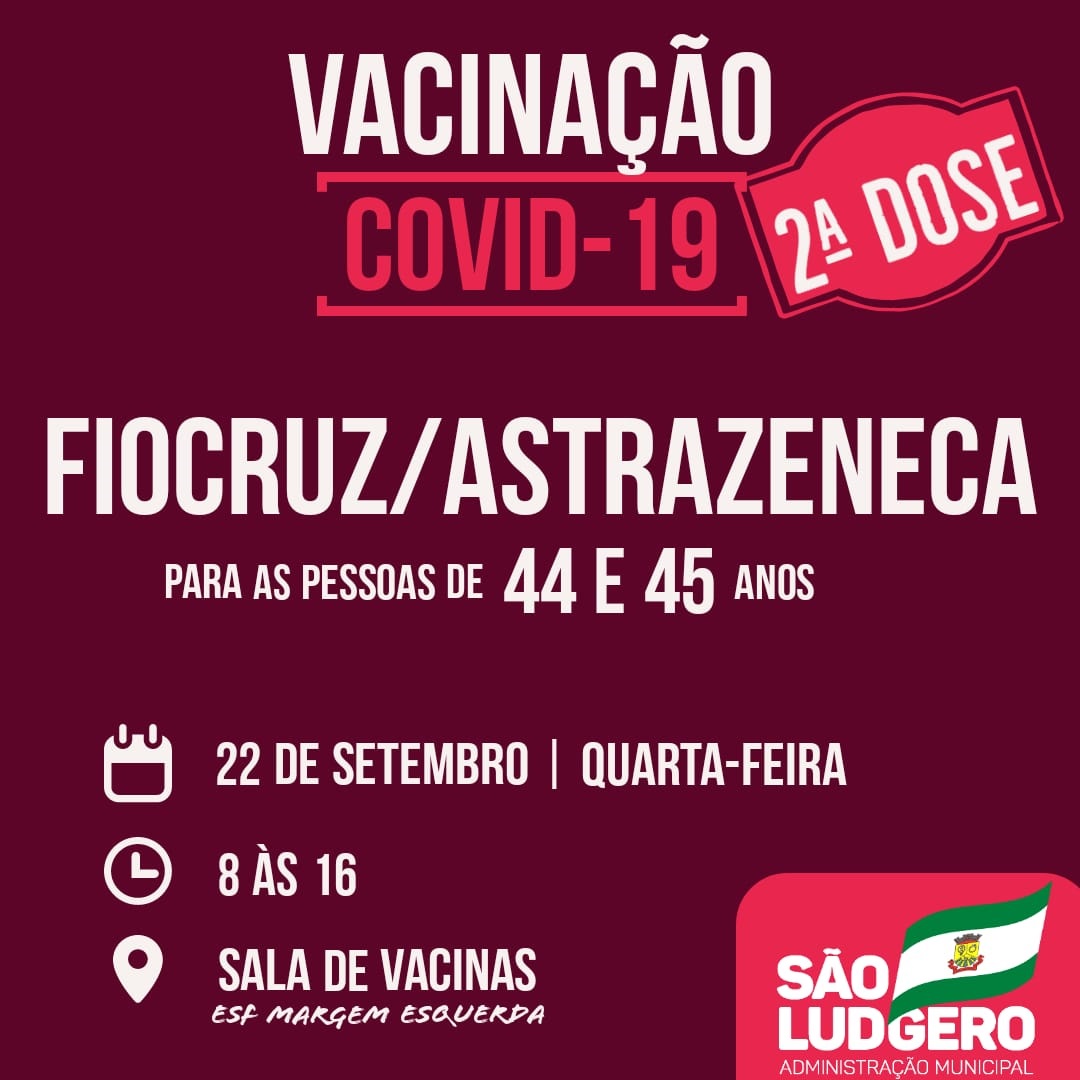 São Ludgero aplica a segunda dose da vacina Fiocruz/Astrazeneca contra Covid-19 nas pessoas com 44...