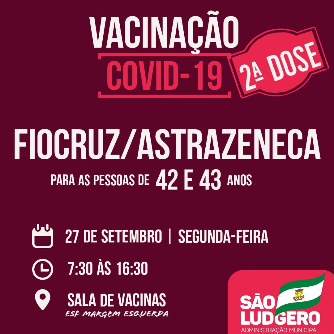 São Ludgero aplica a segunda dose da vacina Fiocruz/Astrazeneca contra Covid-19 nas pessoas com 42...