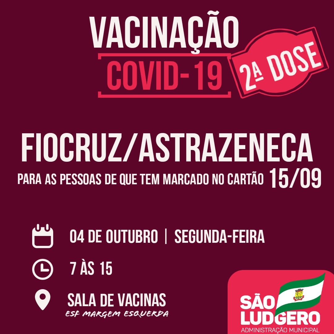 Pessoas agendadas para 15 de setembro receberem a segunda dose da vacina contra Covid-19, das...