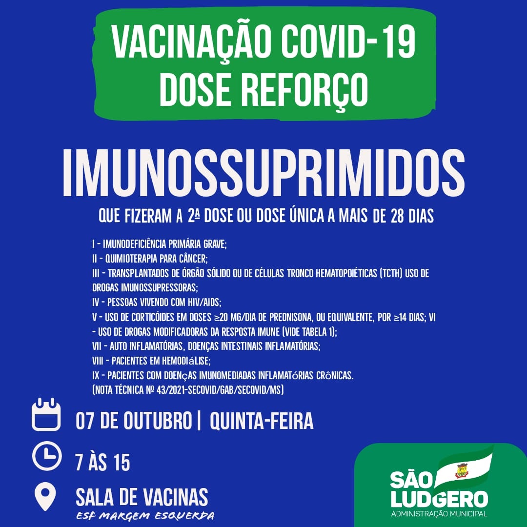 São Ludgero aplica reforço da vacina contra Covid-19 em pacientes com imunossupressão