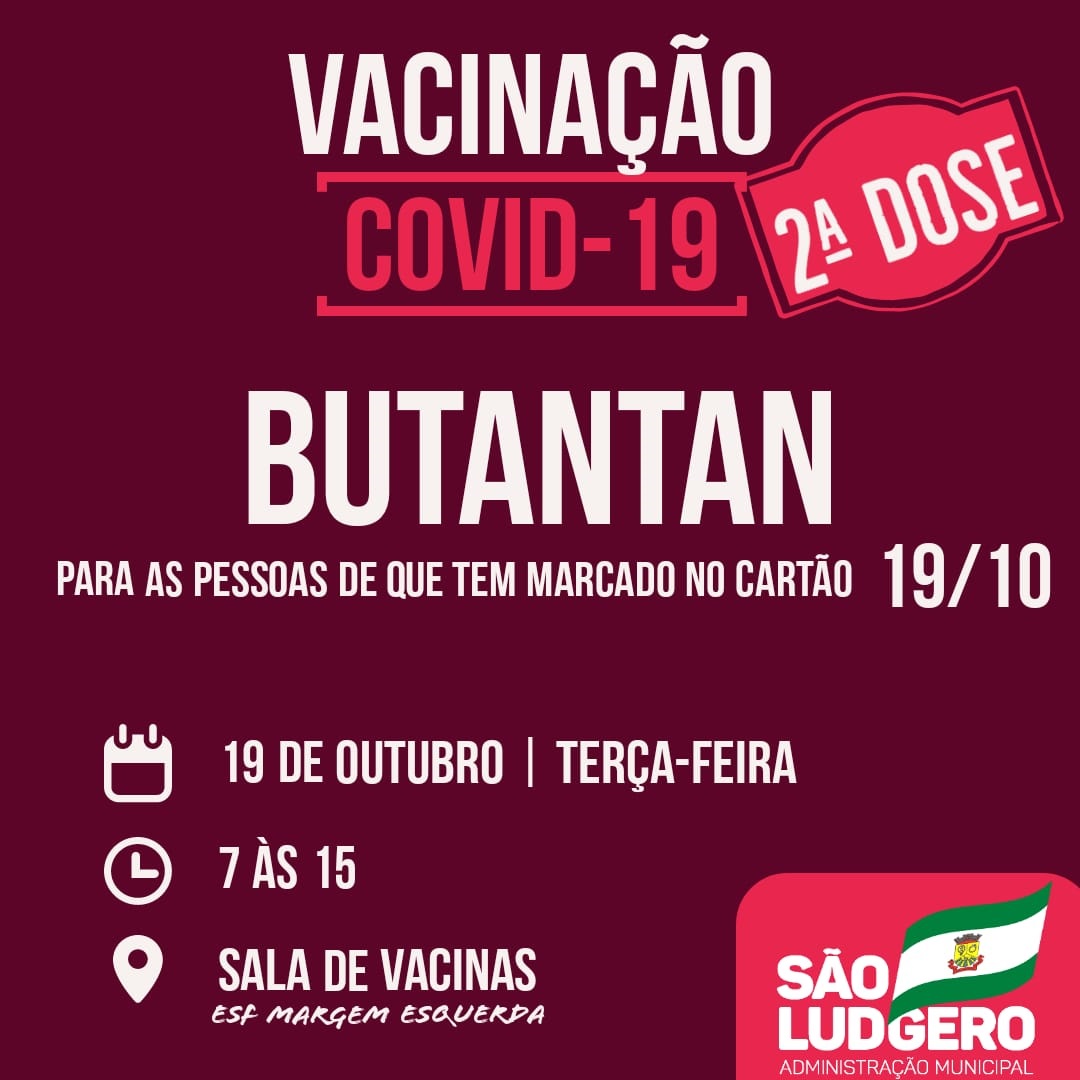 São Ludgero aplica a segunda dose da vacina Butantan contra Covid-19 nas pessoas com agendamento...