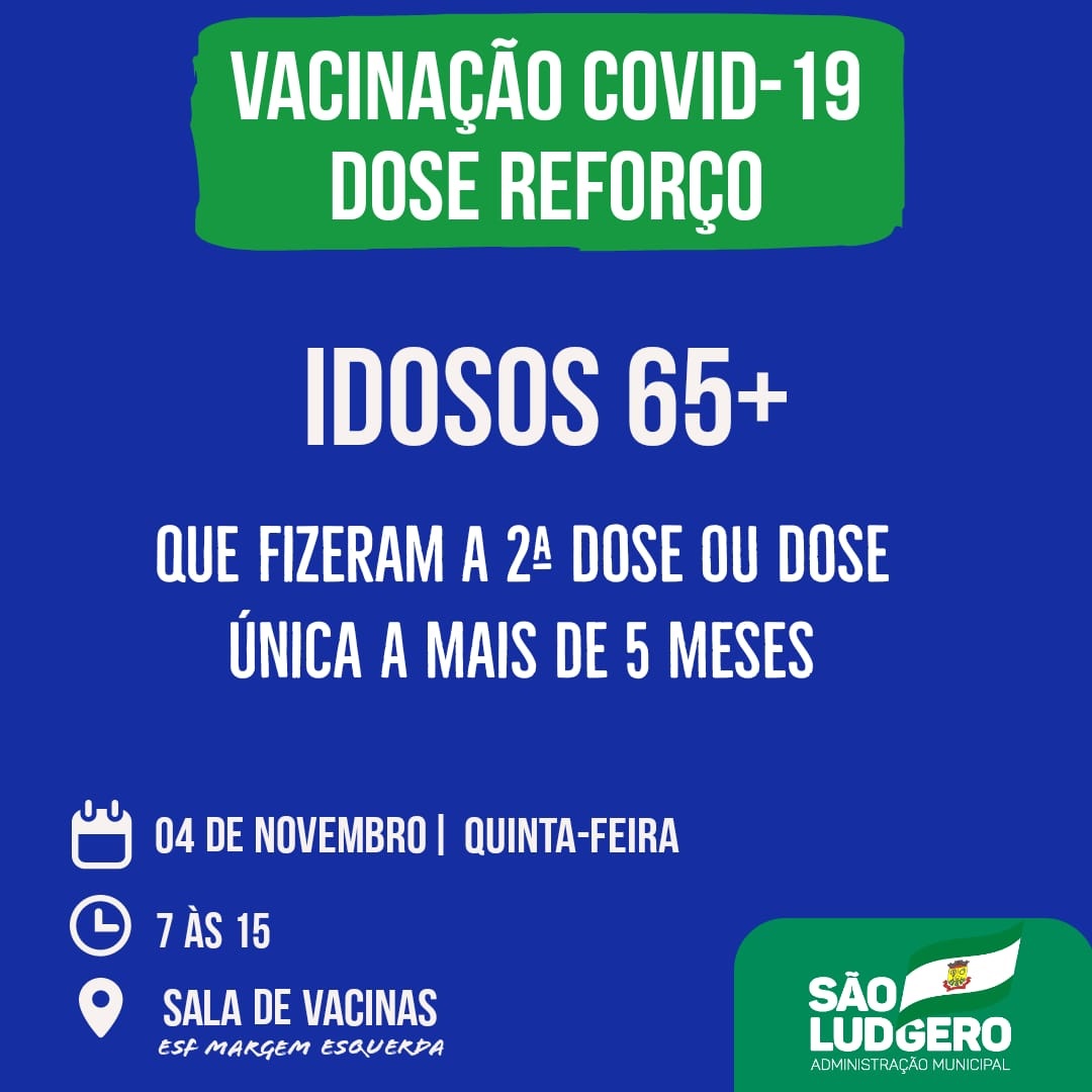 São Ludgero aplica o reforça da vacina contra Covid-19 nas pessoas com 65 anos ou mais que já...