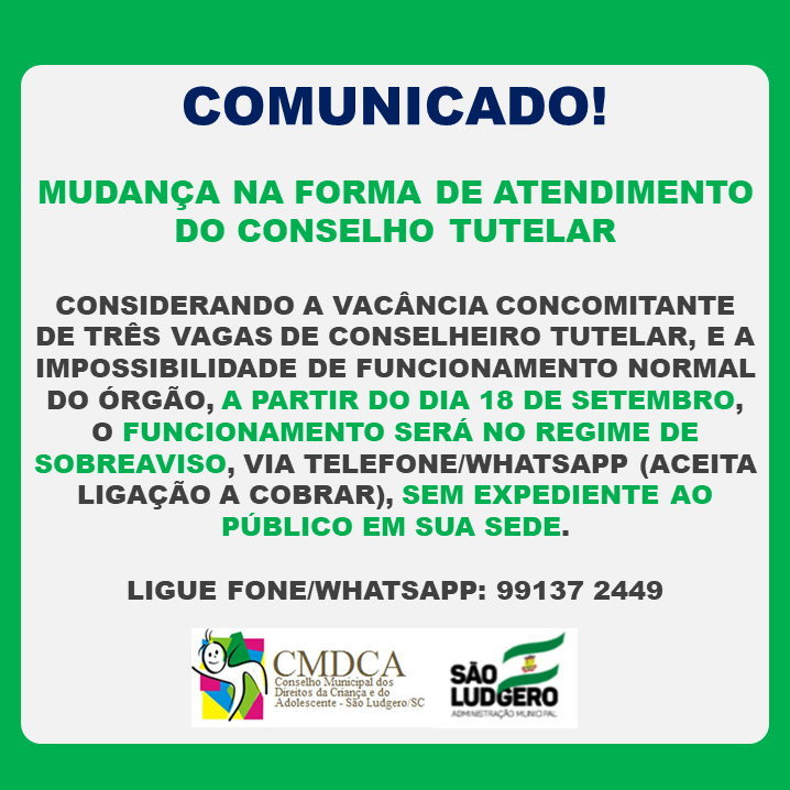 Vacância de pessoal faz Conselho Tutelar de São Ludgero mudar forma de atendimento