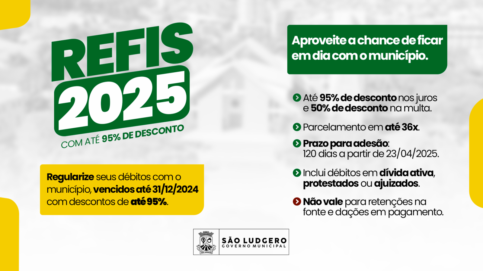 Prefeitura de São Ludgero lança novo REFIS 2025 com descontos de até 95% em juros