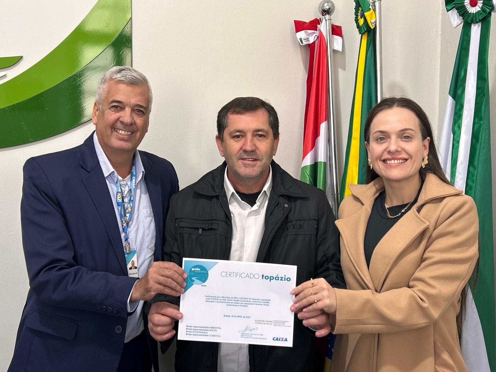 São Ludgero recebe Certificado Topázio do Selo CAIXA Gestão Sustentável