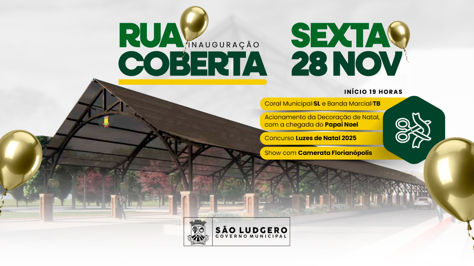 Inauguração da Rua Coberta será no dia 28 de novembro