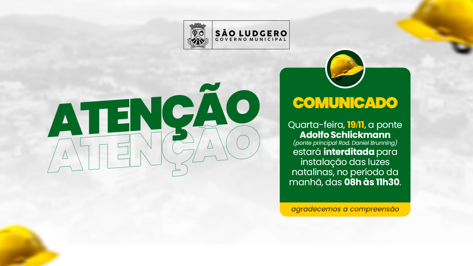 Interdição temporária da Ponte Adolfo Schlickmann nesta quarta-feira (19)