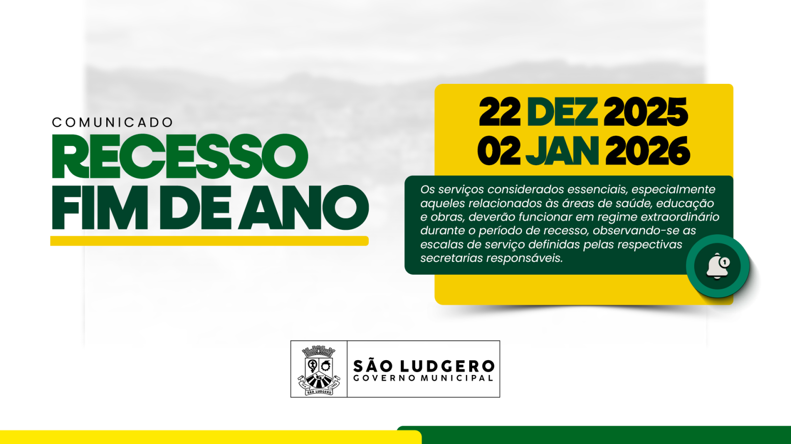 Prefeitura de São Ludgero decreta recesso de fim de ano
